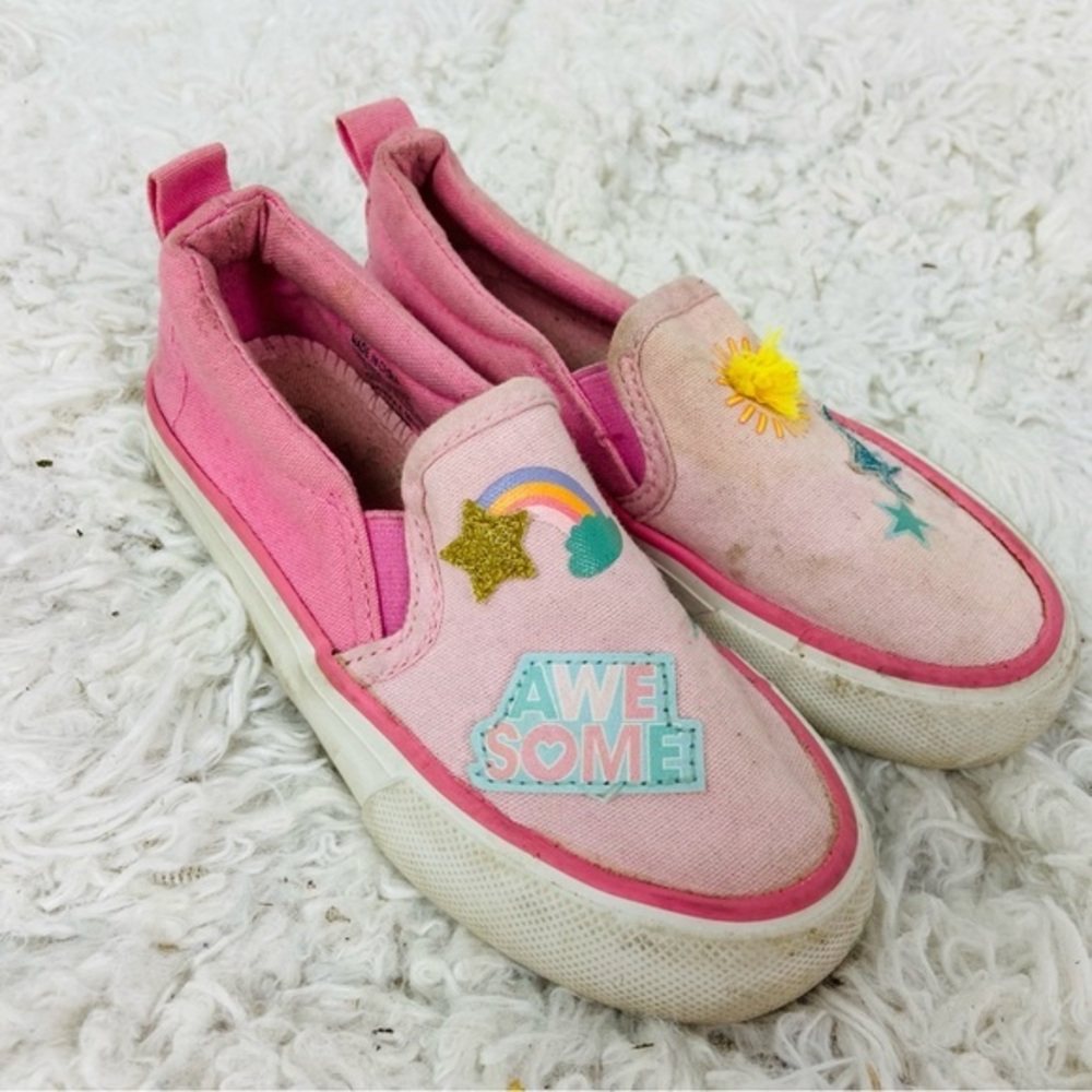 LILY & DAN memory foam Pink Kids Slip-On Shoes with Fun Patches size 9 / 10